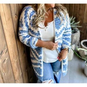 Cozy Blue and White Women's Cardigan